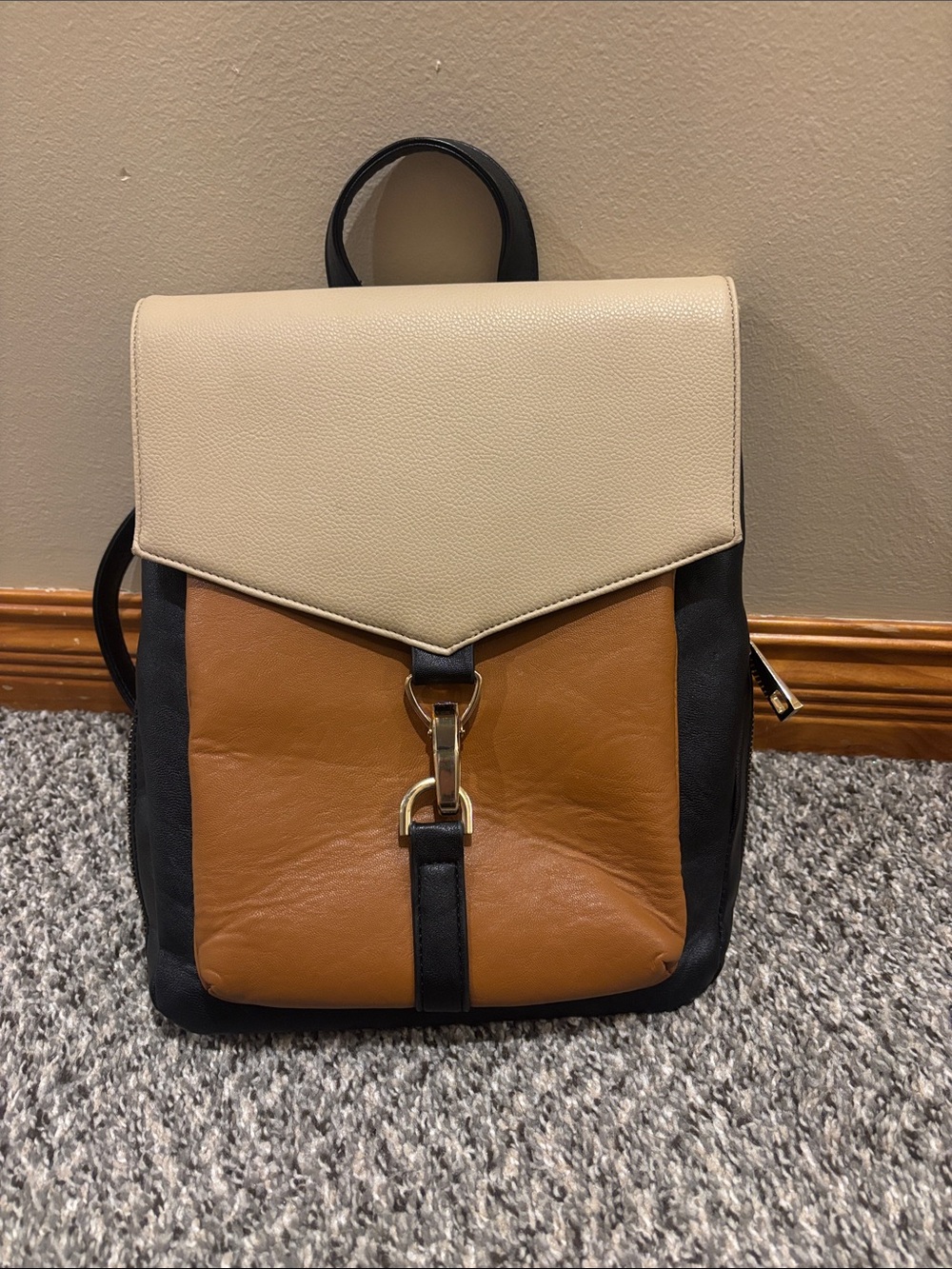 Faux leather Backpack — Cream, Tan & Black